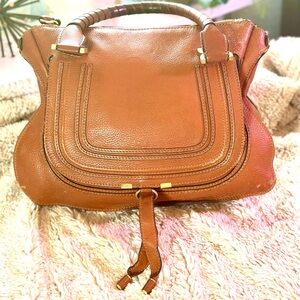 😍CHLOE Marcie Medium Calfskin Leather Satchel Tan Bag